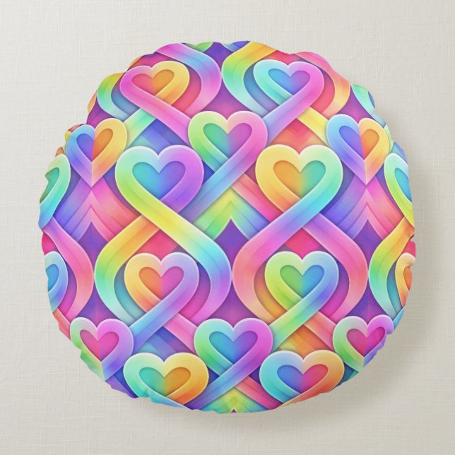 Almofada Redonda Colorful Modern Hearts Pattern Valentine’s Day (Frente)