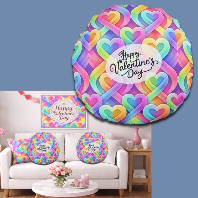 Almofada Redonda Colorful Modern Hearts Pattern Valentine’s Day (Criador carregado)