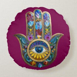 Almofada Redonda Colorful Petals Leaves Hamsa Sapphire Third Eye