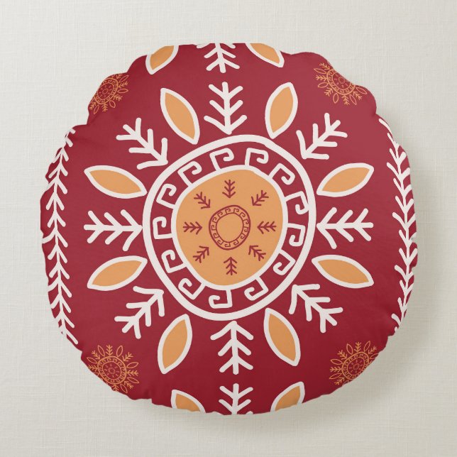 Almofada Redonda Colorful Red, Simple Tribal Pattern, Round Pillow (Frente)