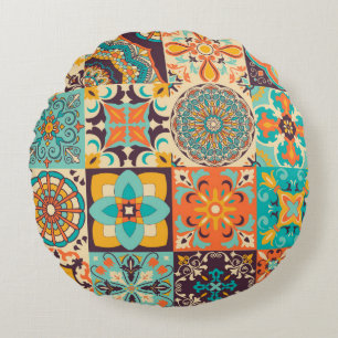 Almofada Redonda Colorful tiles Azulejos. Traditional Portuguese or