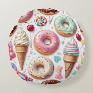 Almofada Redonda Colorida Kawaii Dessert Pattern