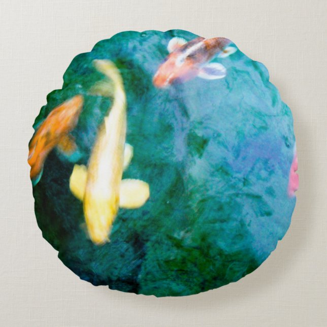 Almofada Redonda Colorida Peixe Koi (Frente)