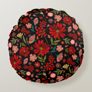 Almofada Redonda Colorido Floral de Verão de Flores Silvestres Pret