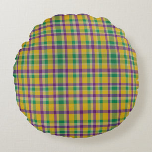 Almofada Redonda Colorido gingham estampado de Mardi Gras