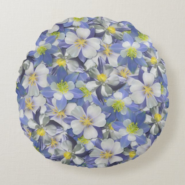 Almofada Redonda Columbines Padrão Sem Costura (Frente)