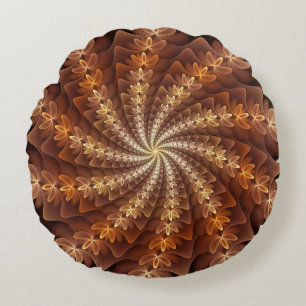 Almofada Redonda Colunas de outono quentes, Arte Fractal Abstrato m