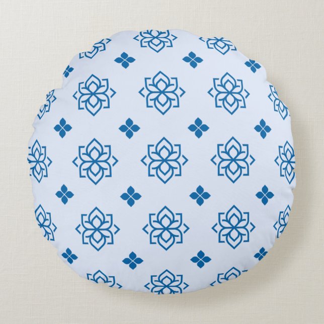 Almofada Redonda com Padrão Floral Azul Real Moder (Frente)