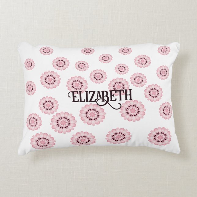 Almofada Redonda com Padrão Floral Rosa Personaliz (Frente)