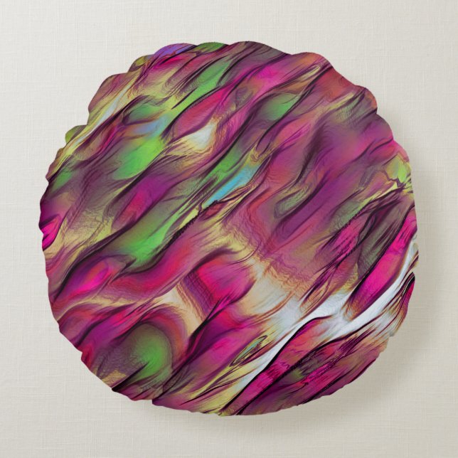 Almofada Redonda Combinação de manchas verdes e burgosas opacas e c (Frente)