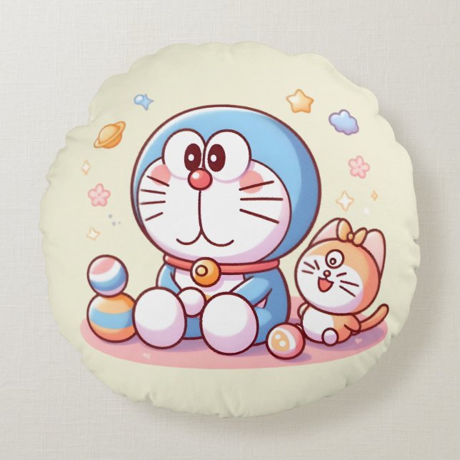Almofada Redonda Come Come Cat And Doraemon (Frente)