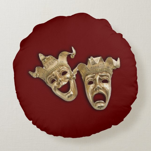 Almofada Redonda Comedy and Tragedy Theater Dark Red (Verso)