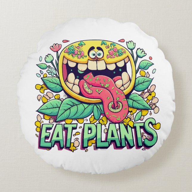 Almofada Redonda Comer Plantas (Frente)