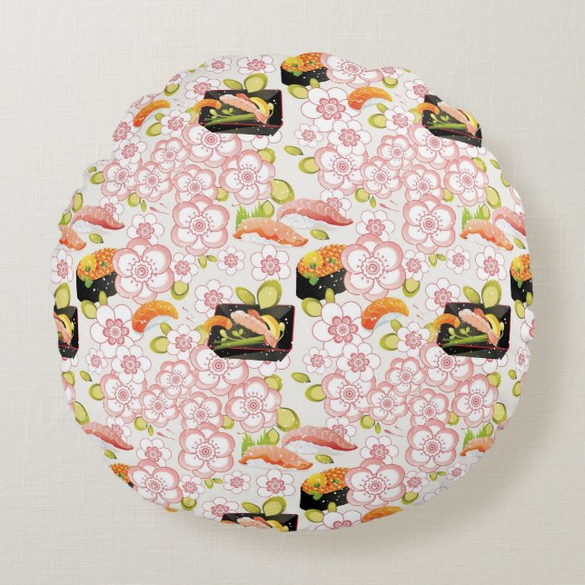 Almofada Redonda Comida japonesa: Teste padrão 2 do sushi (Frente)