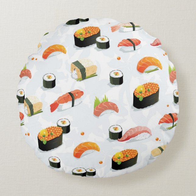 Almofada Redonda Comida japonesa: Teste padrão do sushi (Frente)