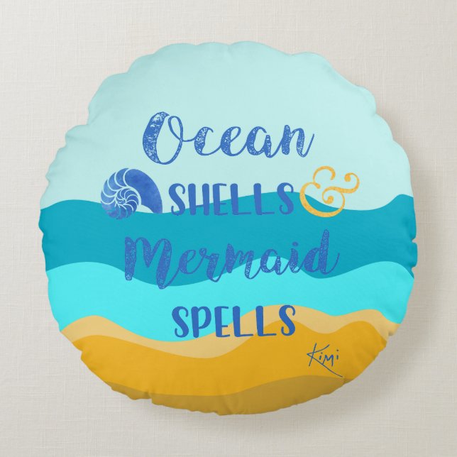 Almofada Redonda Conchas de Oceano e Sereia (Frente)