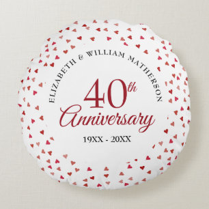 Almofada Redonda Confeites de Corações Rubis do 40º Aniversário