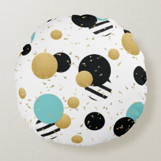 Almofada Redonda Confetti Dot Party Black Teal e Circular Dourada