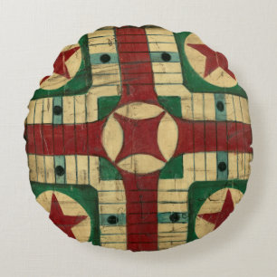 Almofada Redonda Conselho de Jogo Antique Parcheesi por Ethan Harpe