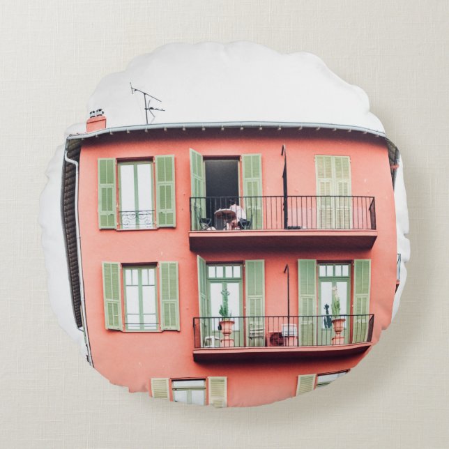 ALMOFADA REDONDA CONSTRUÇÃO DE 4 HORAS DE LARANJA E VERDE (Frente)