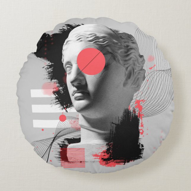 Almofada Redonda Contemporary art collage with antique statue head  (Frente)