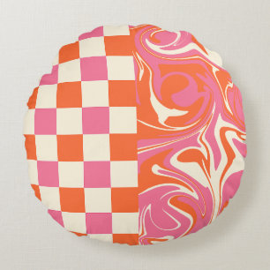 Almofada Redonda Controlos e picos - Rosa, Laranja e Creme