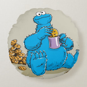 Almofada Redonda Cookie Monster Vintage Comendo Cookies