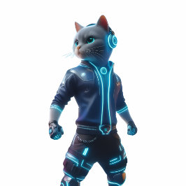 Almofada Redonda Cool 3D Cyberpunk Ninja Cat Futuristic Gamer Pillo