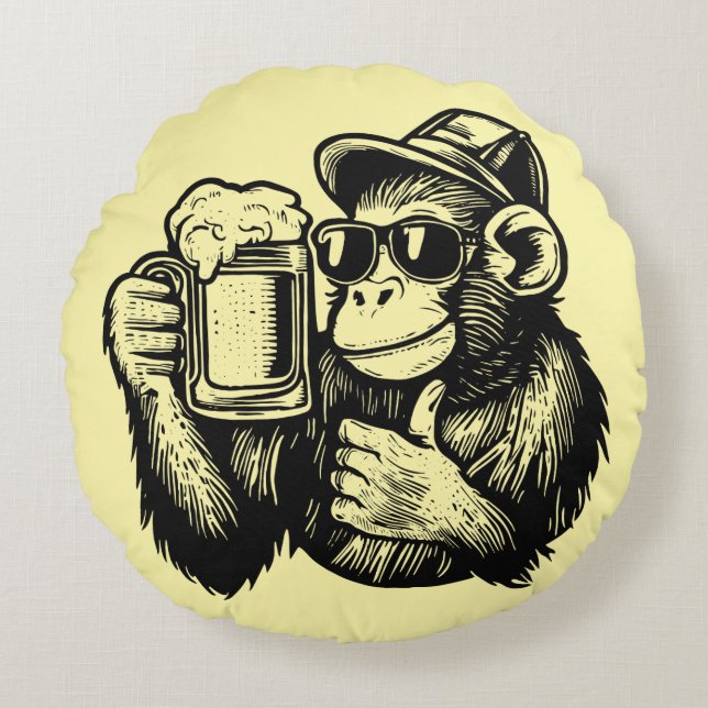 Almofada Redonda Cool Chimpanzee Beer (Frente)
