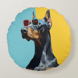 Almofada Redonda Cool Doberman with sunglasses