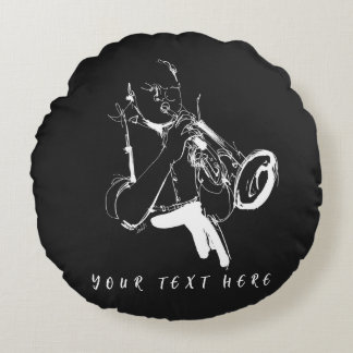 Almofada Redonda Cool Retro Trumpeter Custom Name (名入れ・カスタム対応)