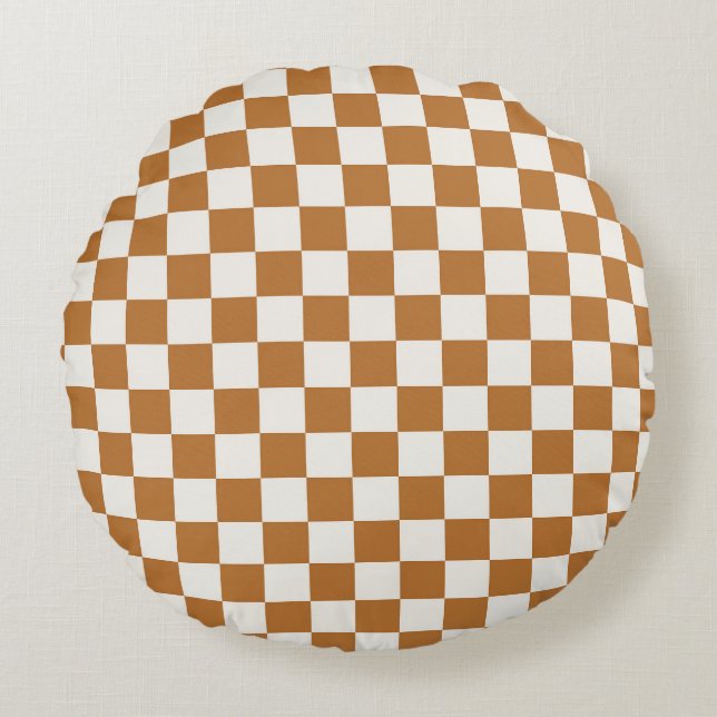 Almofada Redonda Copper and eggshell checkerboard pattern (Frente)