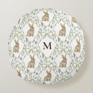 Almofada Redonda Coquete Préppy Bunny Aquarela Monograma Personaliz