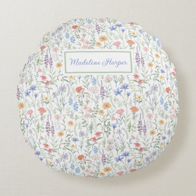 Almofada Redonda Coquette Wildflower Meadow Personalised  (Frente)