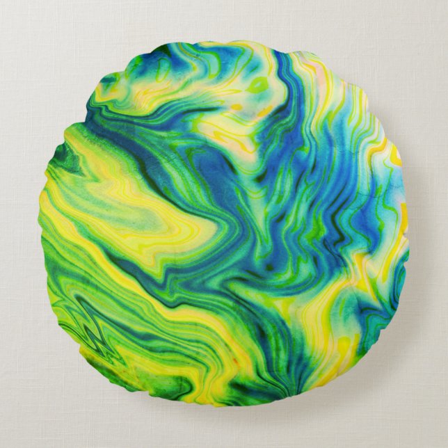 Almofada Redonda Cor acrílica, azul, verde, amarelo / (Frente)