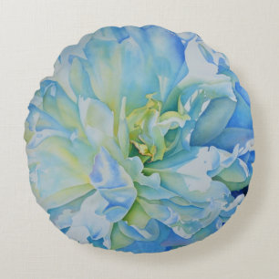 Almofada Redonda Cor de água floral azul Elegante