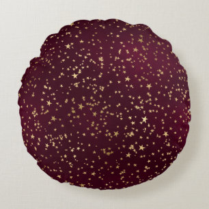 Almofada Redonda Cor de Vinho Tinto Estrelas Douradas Astronomia As