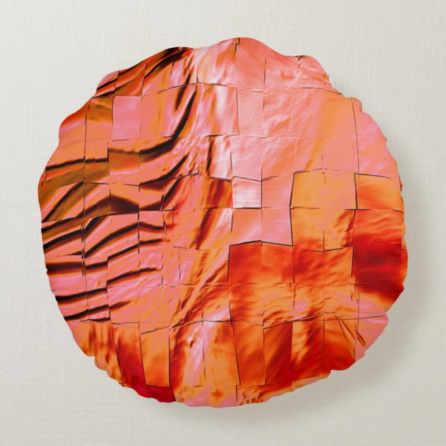 Almofada Redonda Cor do salmão molhado em textura mosaica (Verso)