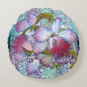 Almofada Redonda Cor Floral Orquídea Rosa Púrpura