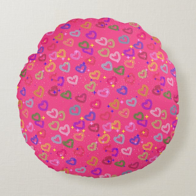 Almofada Redonda Coração Colorido Fofo (Frente)