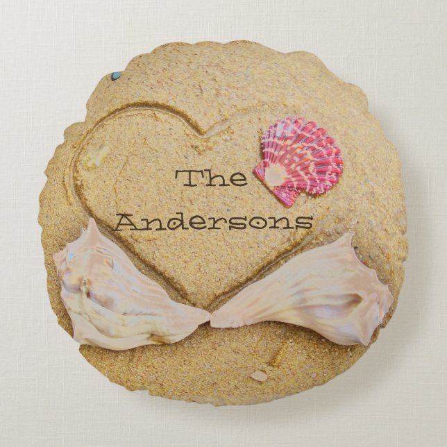 Almofada Redonda coração, conchas, + amor no travesseiro personaliz (Frente)