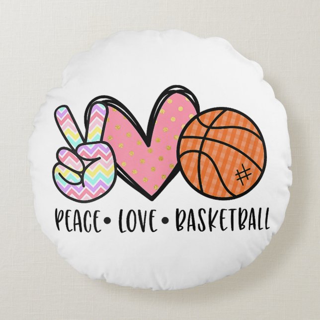 Almofada Redonda Coração de Basquete Peace Love para Mulheres Adole (Frente)