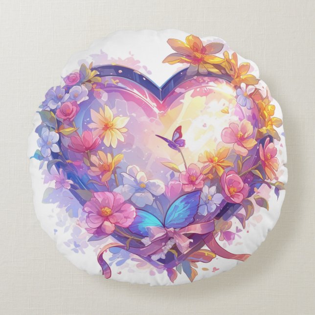 Almofada Redonda Coração de Blossoms (Frente)