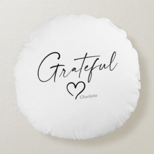Almofada Redonda Coração Grateful Seu nome - Script de tinta míni