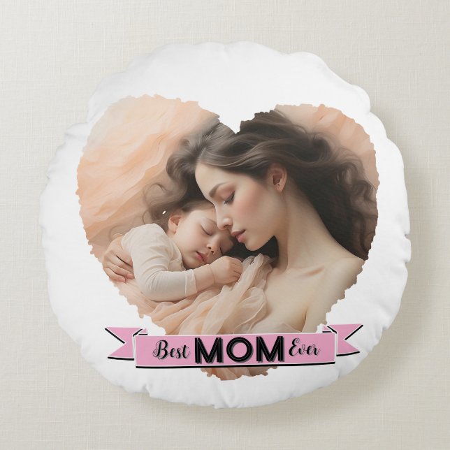 Almofada Redonda Coração, Melhor Mãe De Fita (Frente)