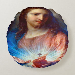 Almofada Redonda Coração Sagrado de Jesus