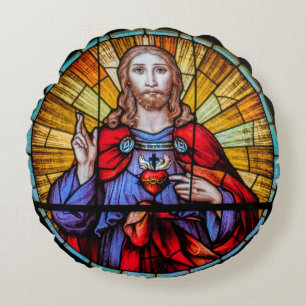 Almofada Redonda Coração Sagrado de Jesus 2 Sofá Sagrado - Lanç