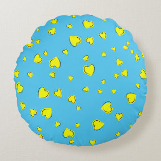 Almofada Redonda Corações Amarelas em Azul