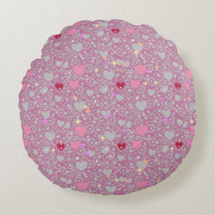 Almofada Redonda Corações com Perturbações Cardíacas Padrão 01 Esve