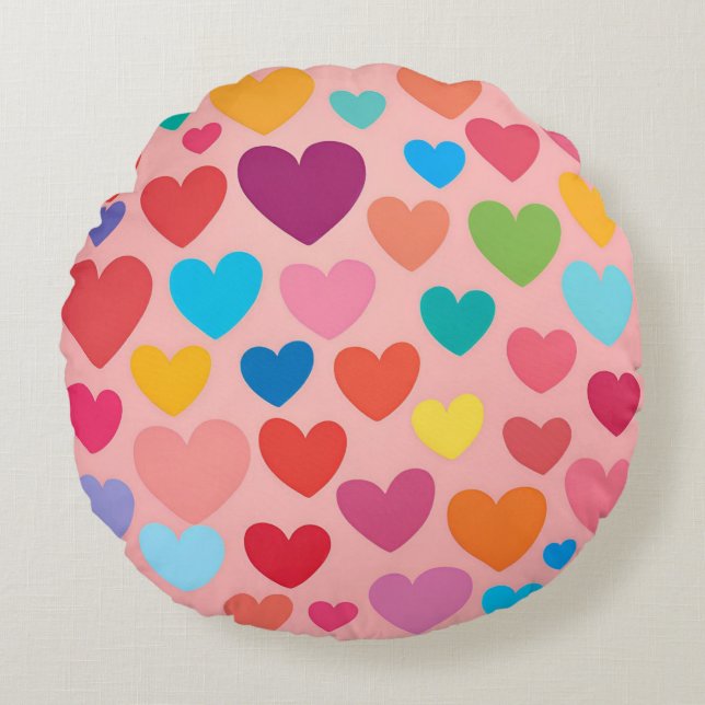 Almofada Redonda Corações do dia de os namorados (Frente)